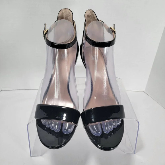 BP. Womens 7.5 Black Patent Leather High Heels Minimal Sexy Ankle Strap‎ Simple - Picture 7 of 15